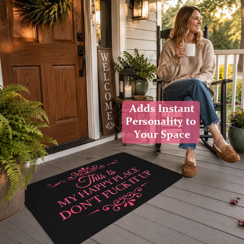 🏡 Happy Place Welcome Mat – Funny Home Entrance Rug