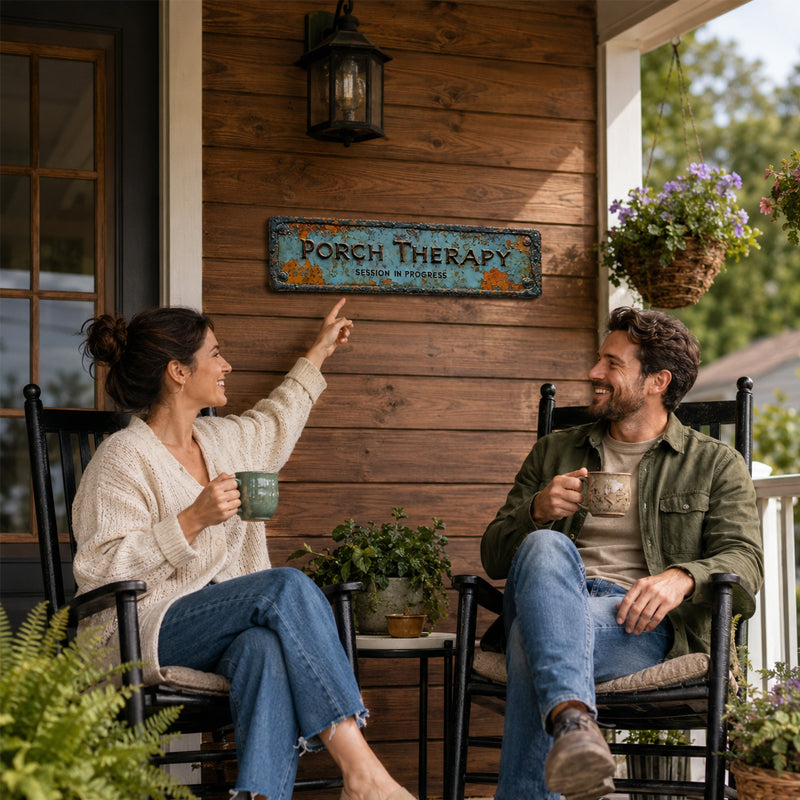 Country-style "PORCH THERAPY" Metal Sign