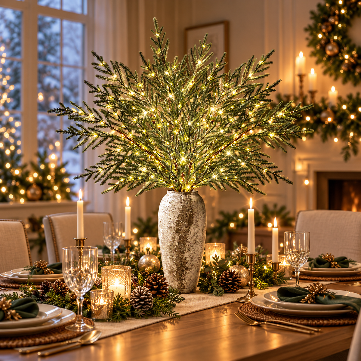 Christmas Lighted Norfolk Pine Branches