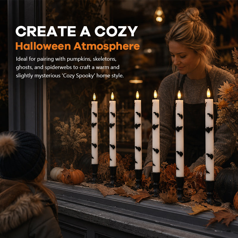 🎃 Spooky & Safe: Halloween Bat LED Taper Candles 🦇（Remote control）