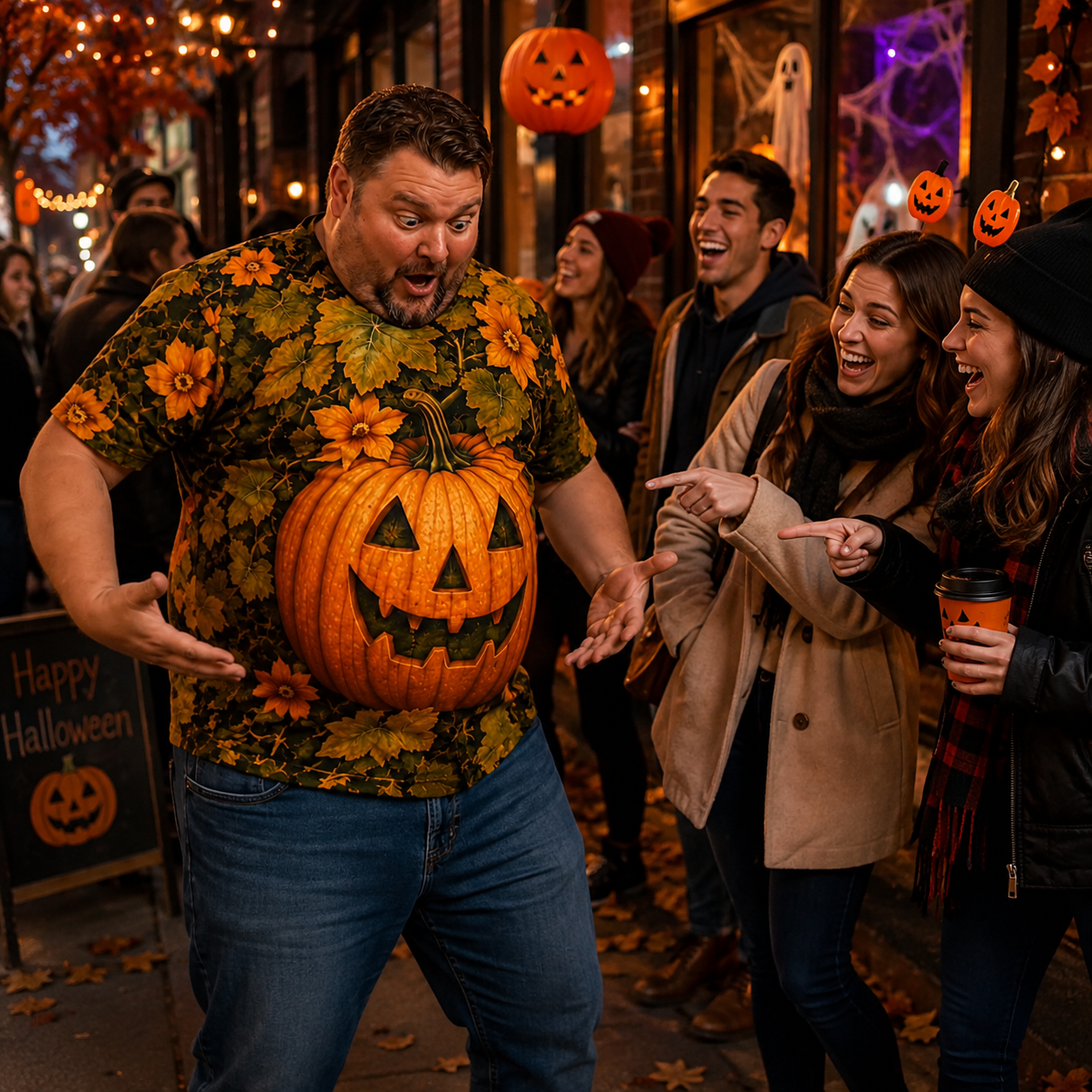 3D Pumpkin Belly Halloween Tee