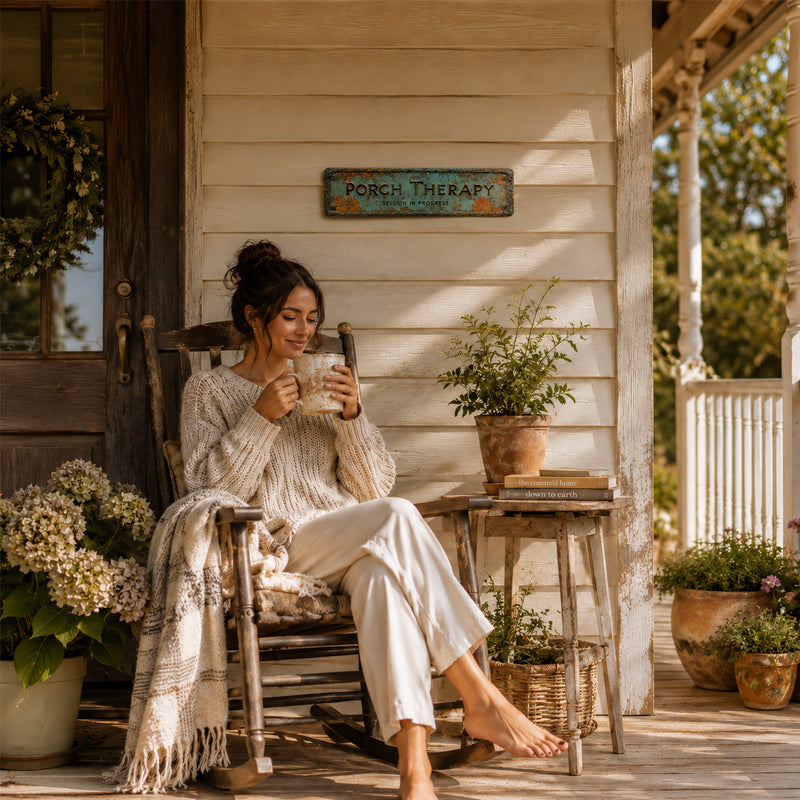 Country-style "PORCH THERAPY" Metal Sign