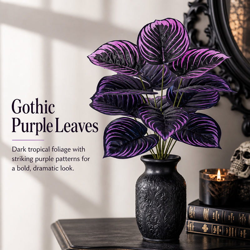 Artificial Purple Calathea Plant – Gothic Fall & Halloween Faux Plant