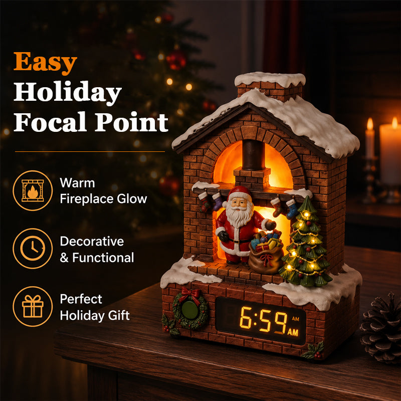 Santa Fireplace Light-Up Clock