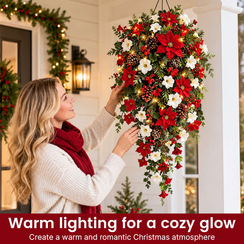 Lighted Cascading Christmas Floral Wreath