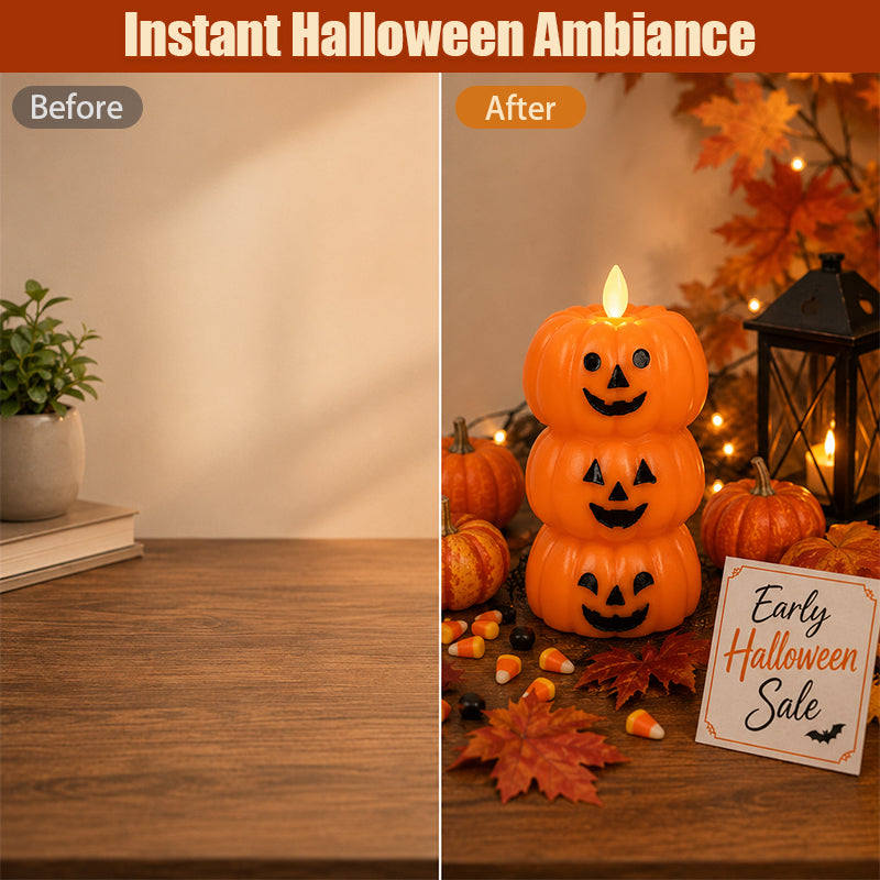 Spooky Stacked Pumpkin LED Candle Light - Early Halloween Decor & Gift