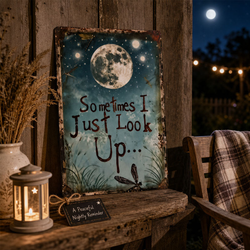 Retro Night Sky Metal Sign – “Sometimes I just look up…”