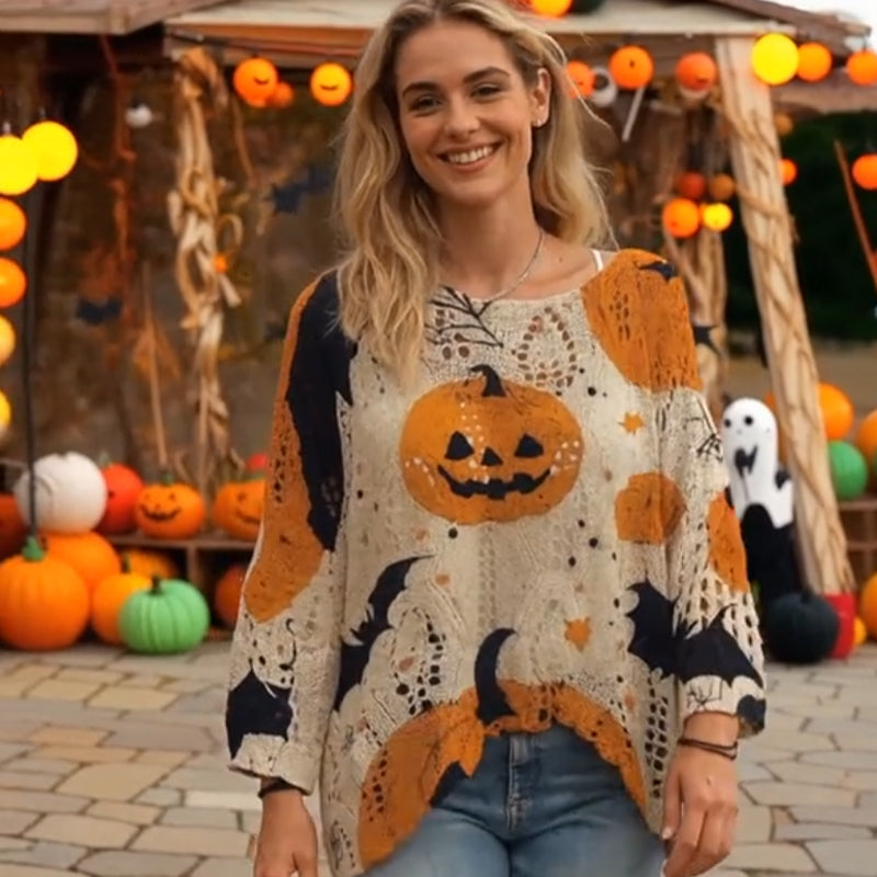 🎃 Witchy Cozy Vibes – Halloween Pumpkin Knit Sweater