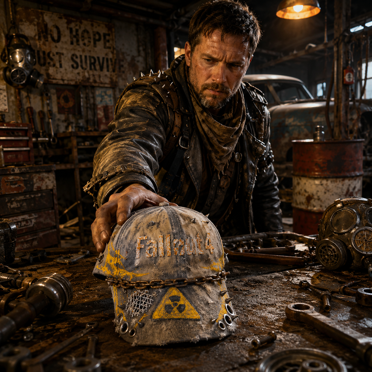☢️⛓️🔥Wasteland Survivor Chain Distressed Baseball Cap – Punk Streetwear Alternative Hat