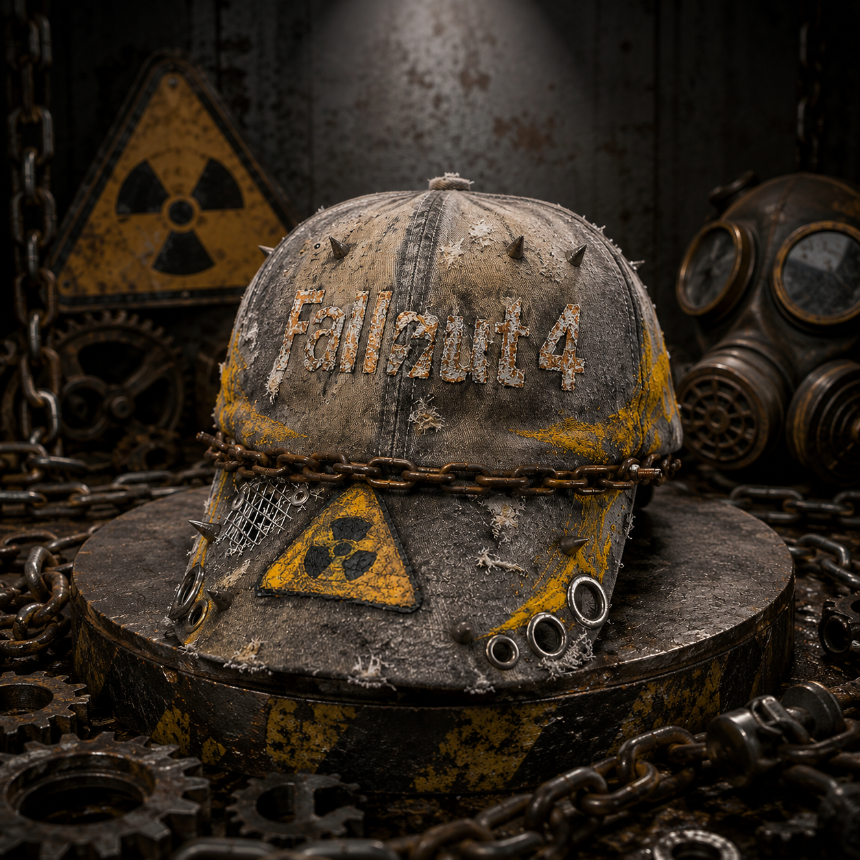 ☢️⛓️🔥Wasteland Survivor Chain Distressed Baseball Cap – Punk Streetwear Alternative Hat