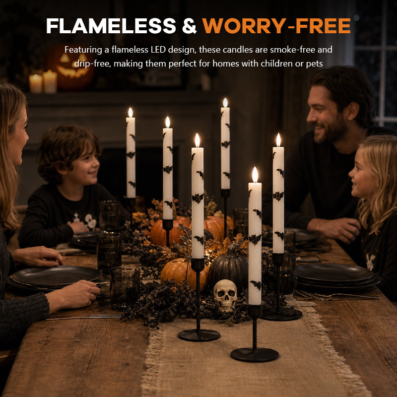 🎃 Spooky & Safe: Halloween Bat LED Taper Candles 🦇（Remote control）