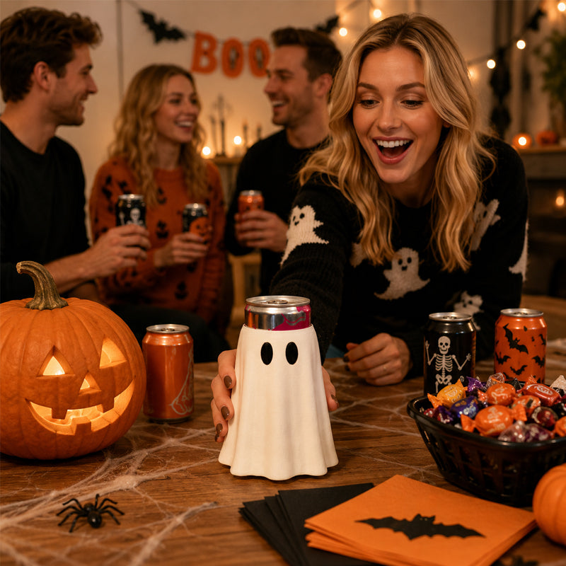 Halloween Ghost Can Holder with Matching Ghost Bottle Opener