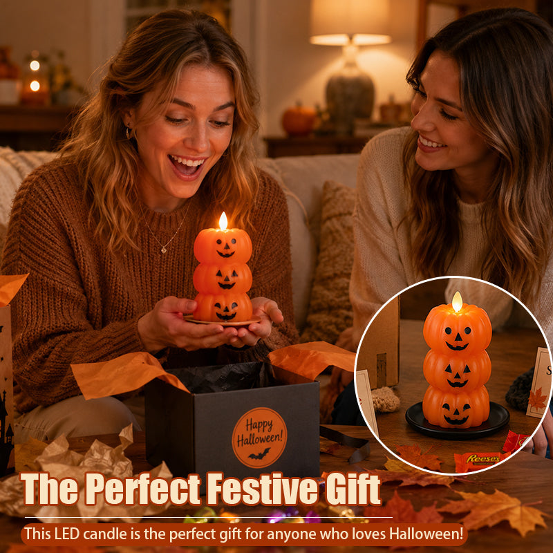 Spooky Stacked Pumpkin LED Candle Light - Early Halloween Decor & Gift
