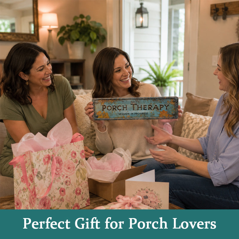 Country-style "PORCH THERAPY" Metal Sign