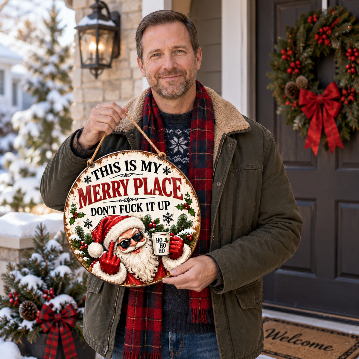 Funny Santa Vintage Hanging Sign
