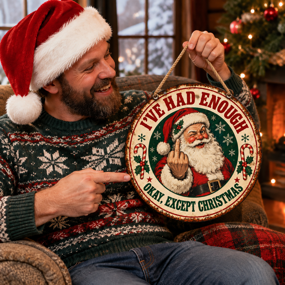 Funny Vintage Santa Christmas Sign - Holiday Humor Deco