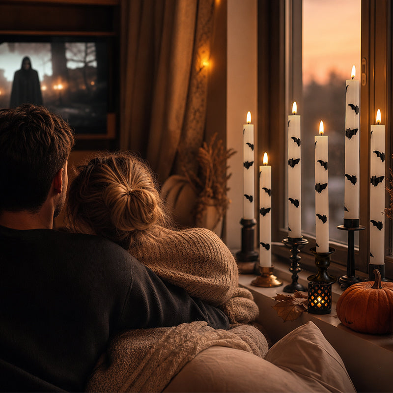 🎃 Spooky & Safe: Halloween Bat LED Taper Candles 🦇（Remote control）