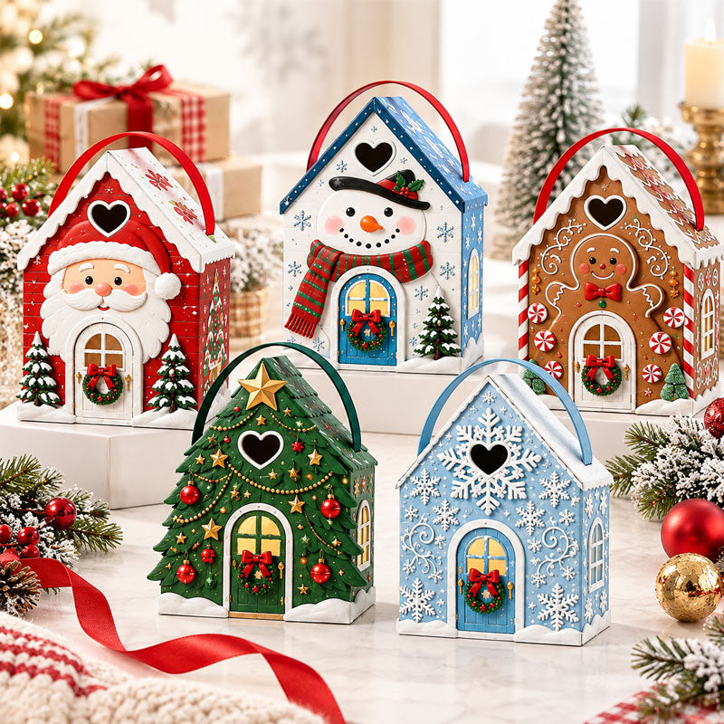 Christmas Cottage Handle Gift Box – 3D Festive Candy & Cookie Gift Packaging Box