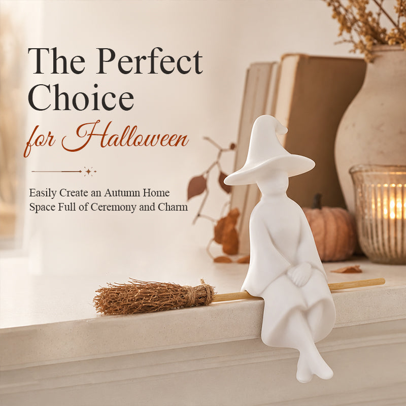 Witch Figurine - Cozy Halloween Fireplace & Bookshelf Decor