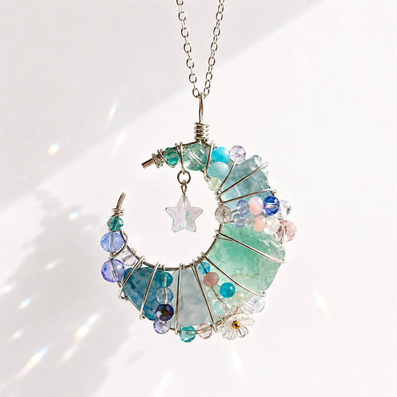 Handmade Crystal Crescent Moon Hanging Ornament