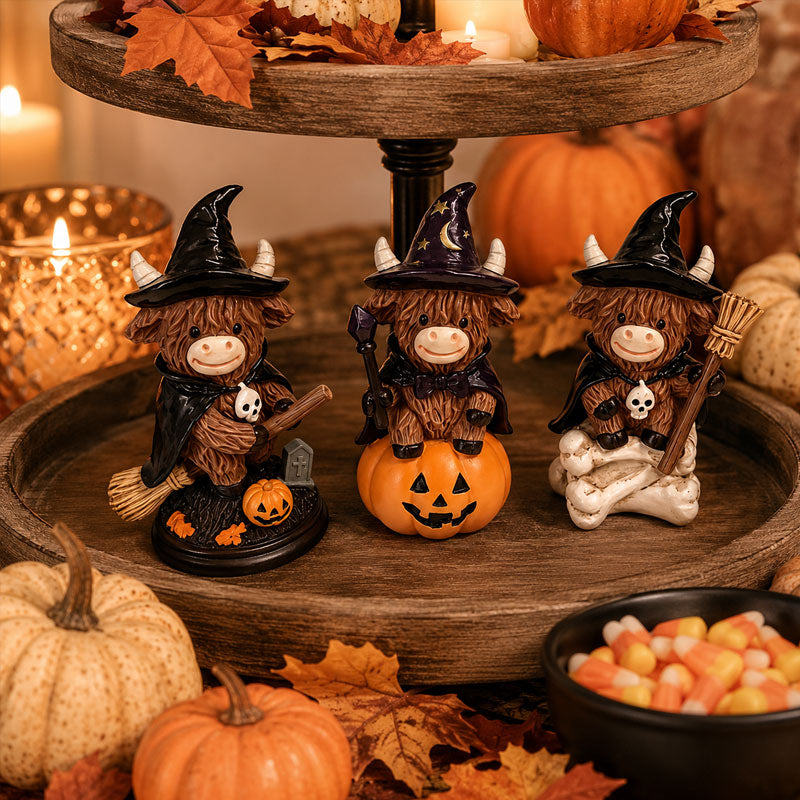 Halloween Highland Cow Witch Ornament
