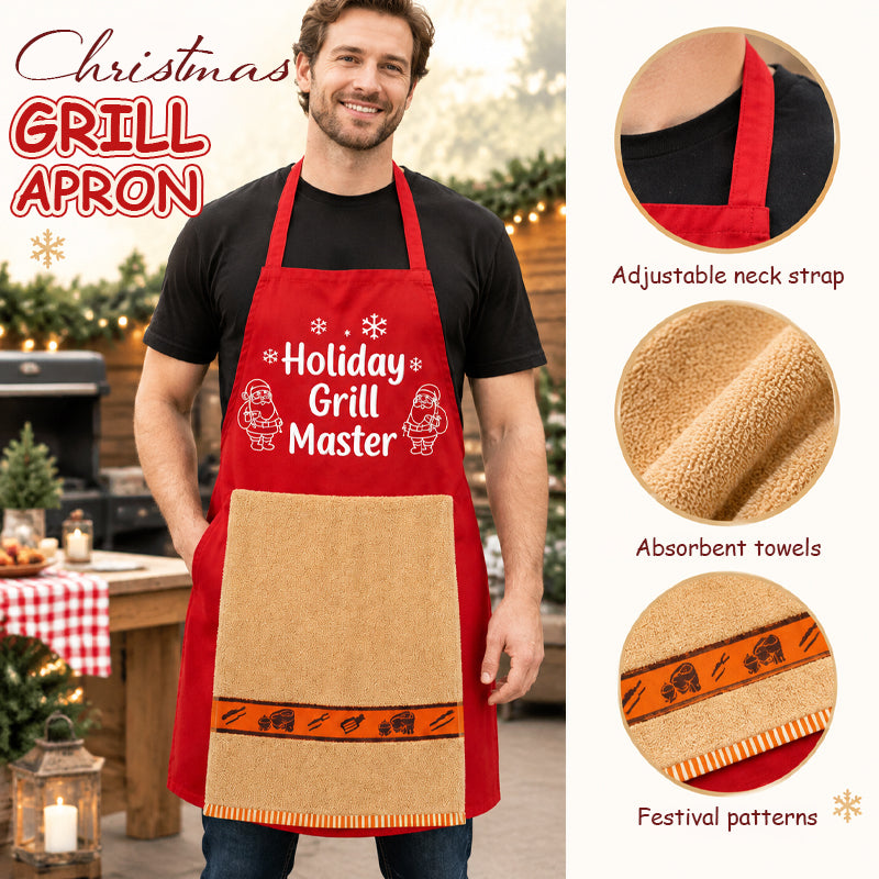 🎅 Christmas BBQ Apron – Funny Holiday Grill Master Apron with Towel