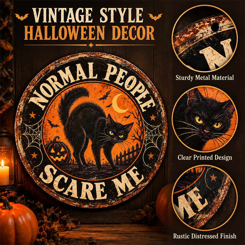 Vintage Halloween Humorous Sign – Skeleton Black Cat Dark Humor Door Decor