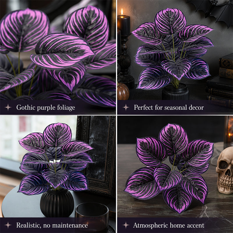 Artificial Purple Calathea Plant – Gothic Fall & Halloween Faux Plant
