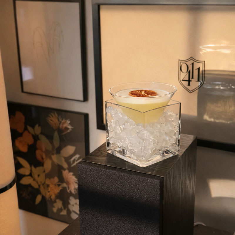 Mid-Century Modern 2-in-1 Stemless Cup & Ice Holder Set