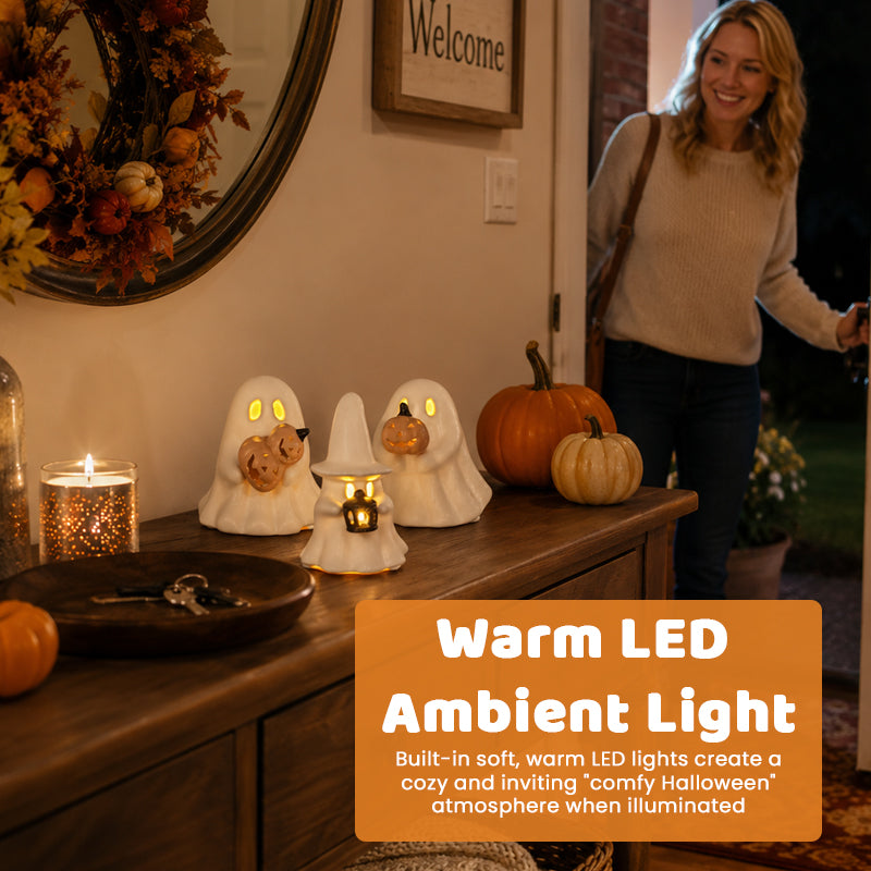 Luminous Ghost Ornament Set – Cozy Halloween LED Desktop Decor