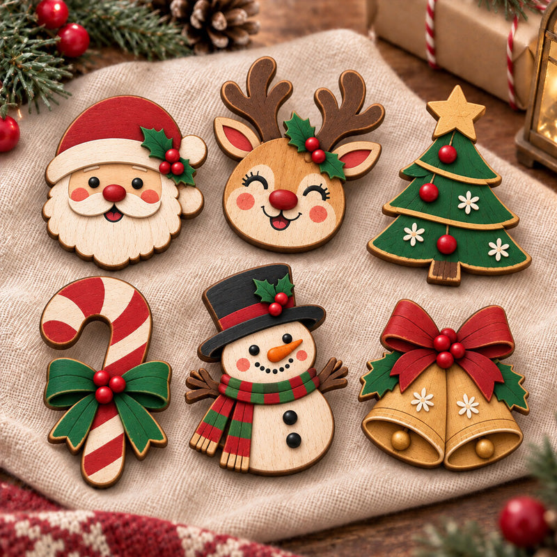 Handmade Wooden Christmas Brooch