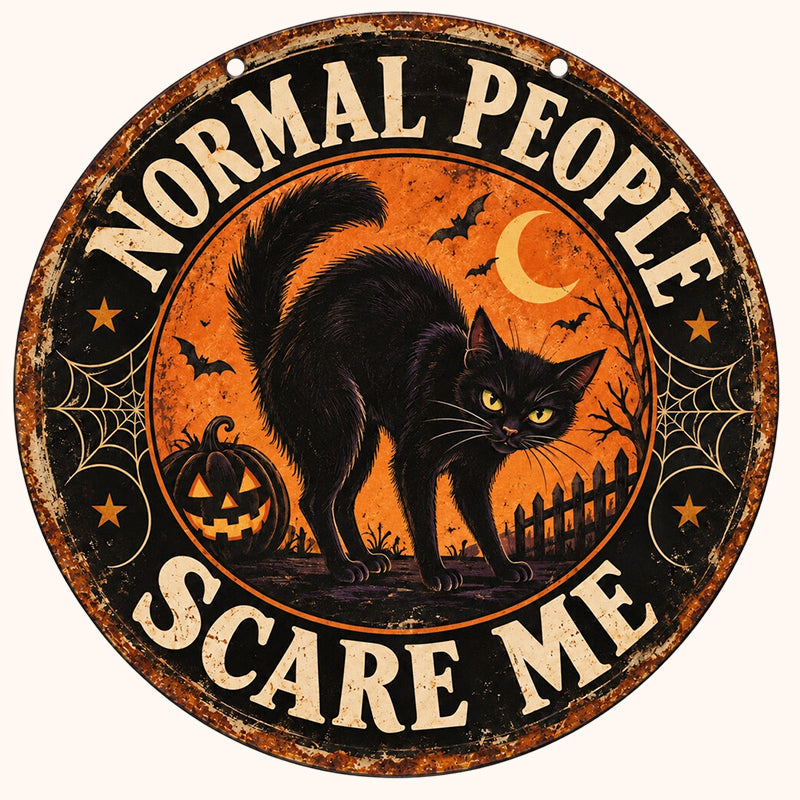Vintage Halloween Humorous Sign – Skeleton Black Cat Dark Humor Door Decor