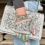 Load image into Gallery viewer, &quot;Silver Flower Dance&quot; Western-Style Clutch
