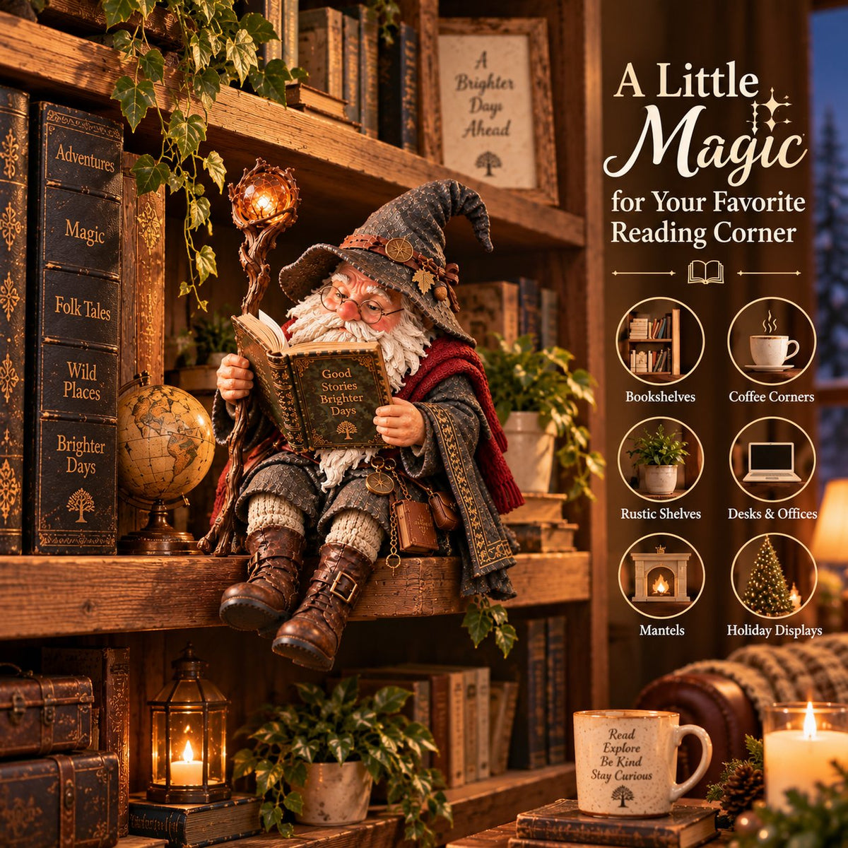 🧙‍♂️ The Wandering Scholar Gnome – Enchanted Reading Wizard Figurine