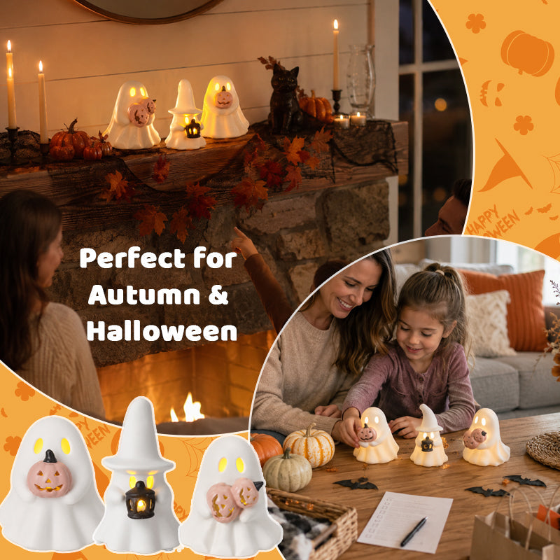 Luminous Ghost Ornament Set – Cozy Halloween LED Desktop Decor