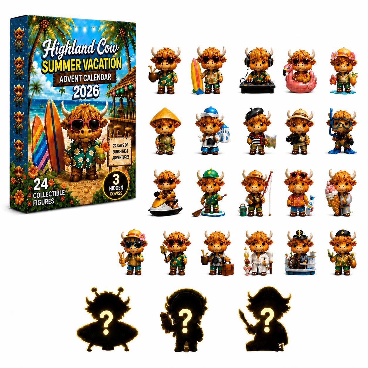 Highland Cow Summer Vacation Advent Calendar 2026🔥We solemnly guarantee that we only sell 3D styles.🔥