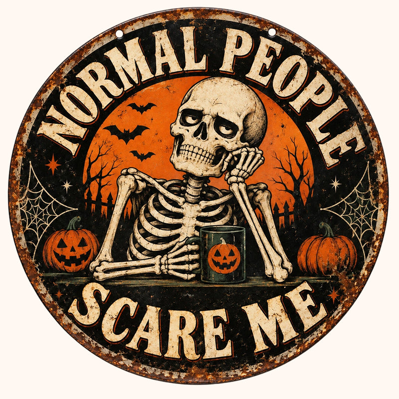 Vintage Halloween Humorous Sign – Skeleton Black Cat Dark Humor Door Decor