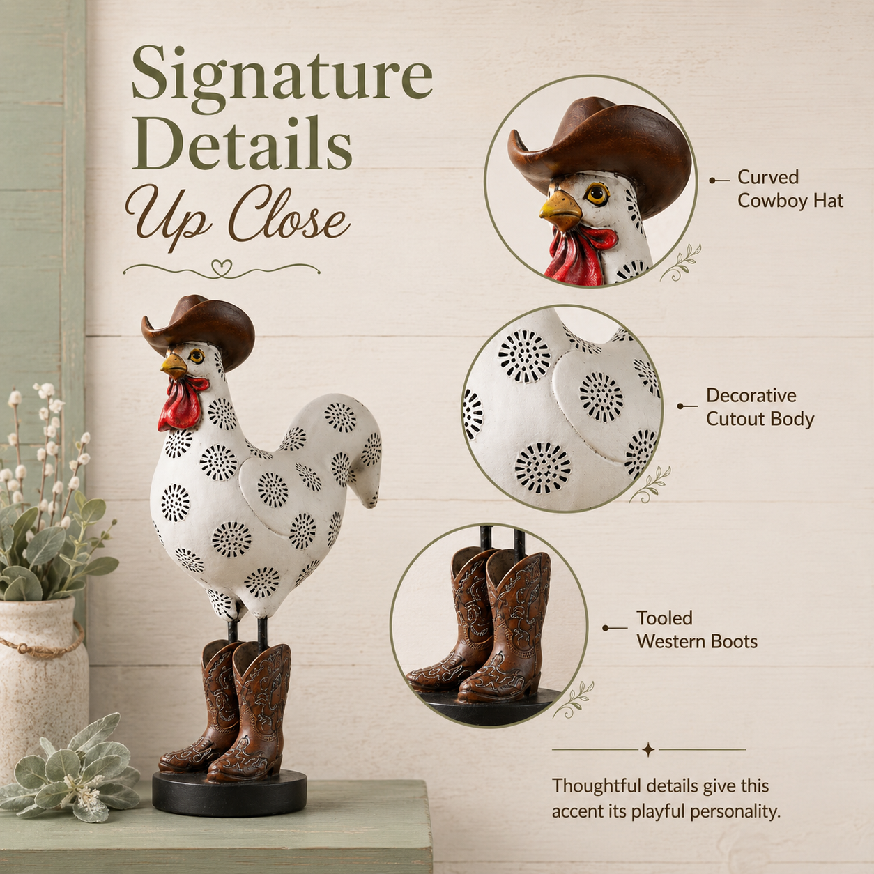Vintage Cowboy Rooster Sculpture