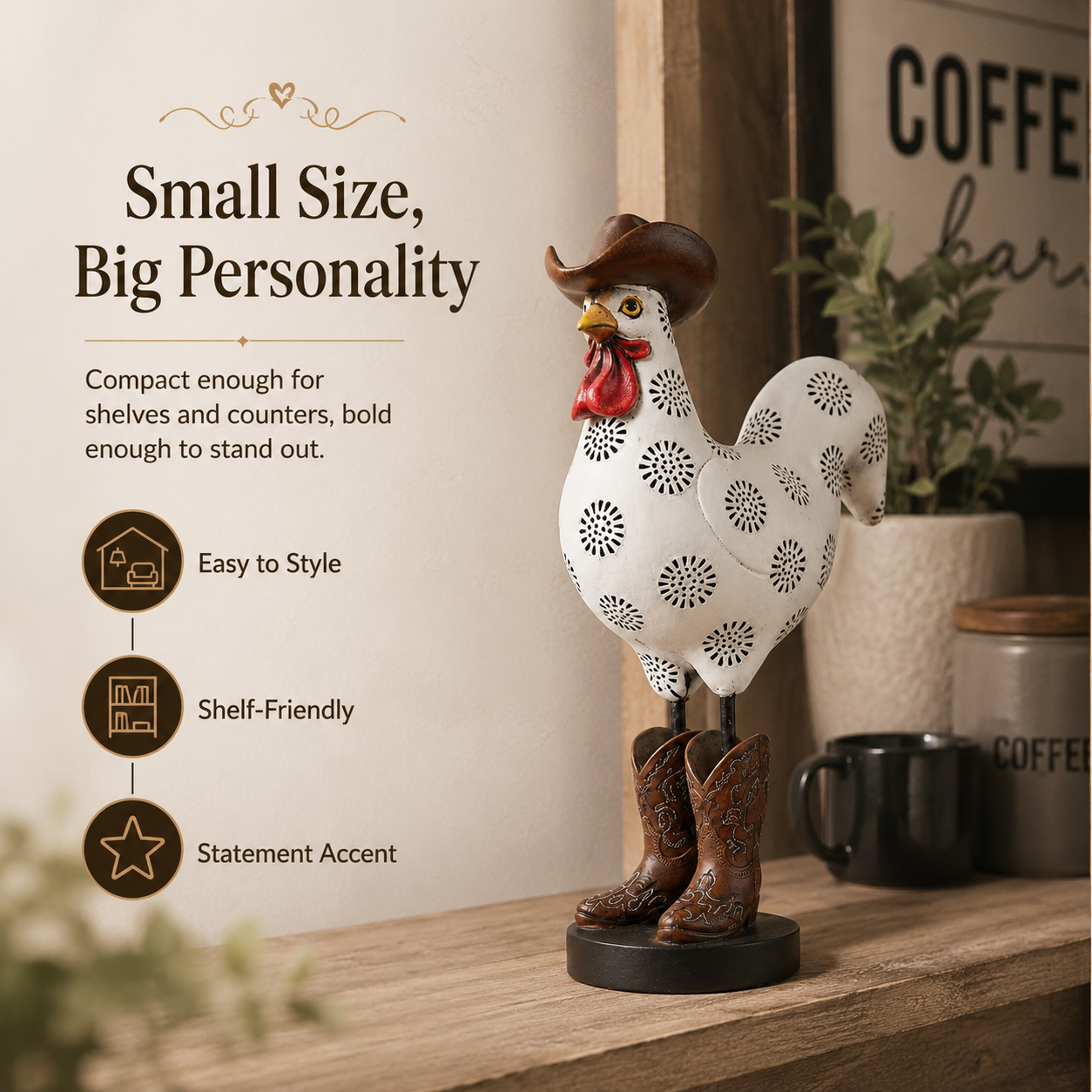 Vintage Cowboy Rooster Sculpture