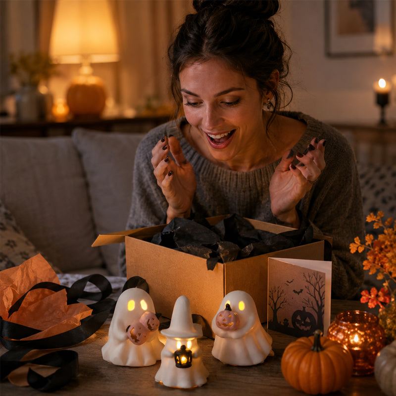 Luminous Ghost Ornament Set – Cozy Halloween LED Desktop Decor