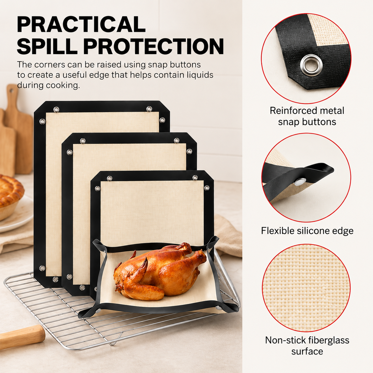 🍗 Baking mat with snap fasteners