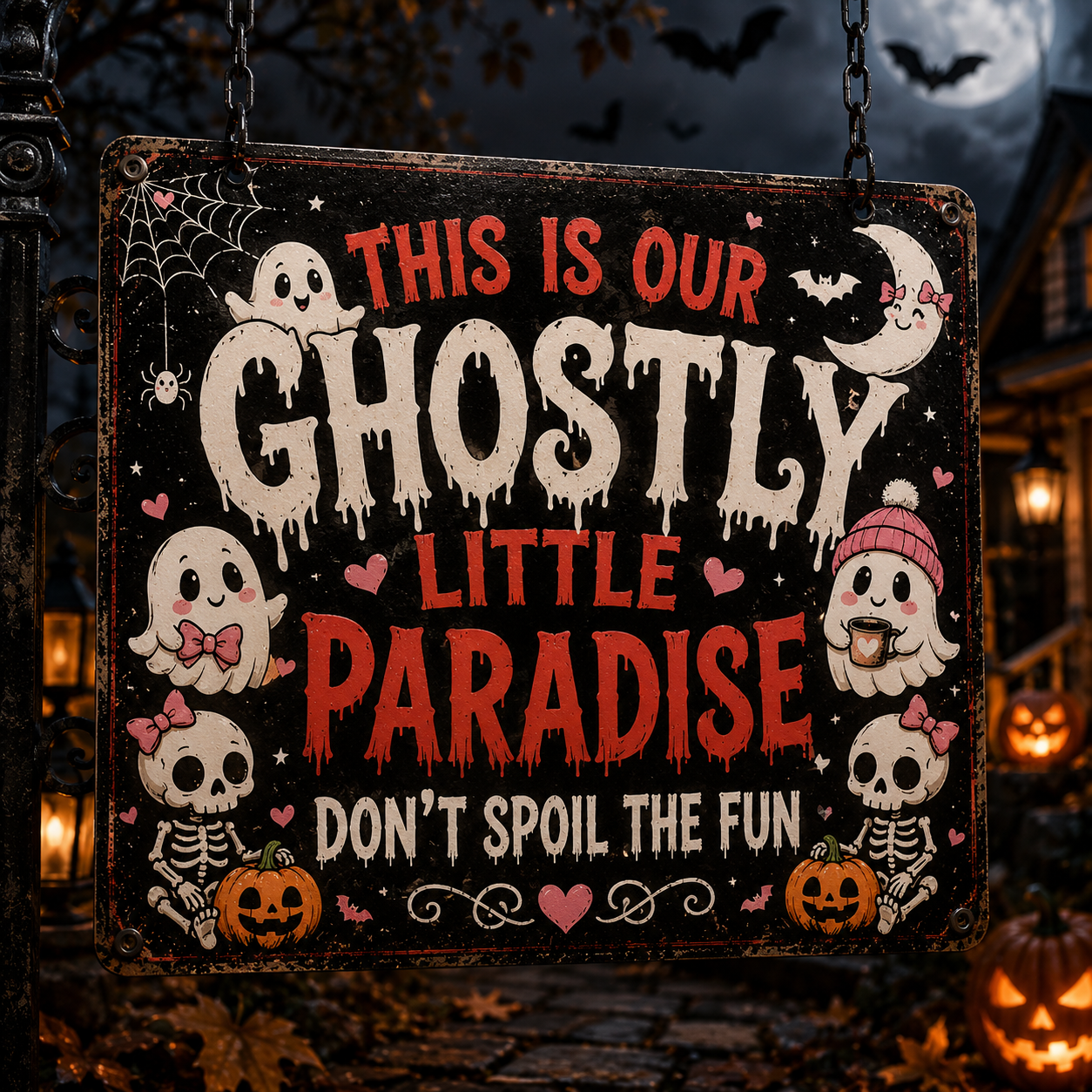 👻 Ghostly Little Paradise Halloween Metal Sign